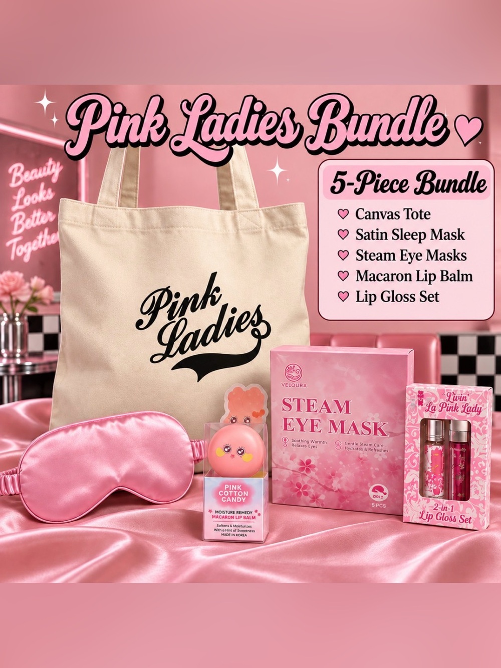 Pink Ladies Bundle Canvas Tote & Pink Accessories
